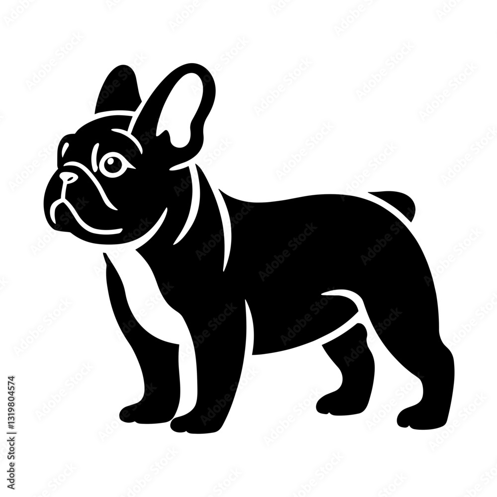 Silhouette French bulldog dog icon in black and white style Silhouette French bulldog dog icon in black and white style