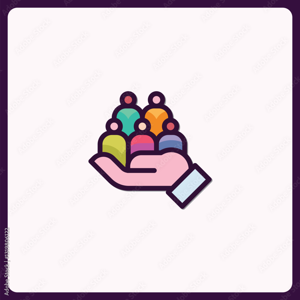 Fototapeta premium Hand holding group of people icon for social responsibility concept