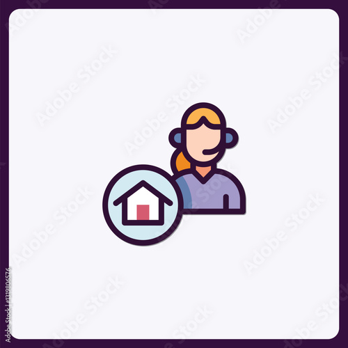 Real Estate Customer Service Icon with Headset and House Graphic Style