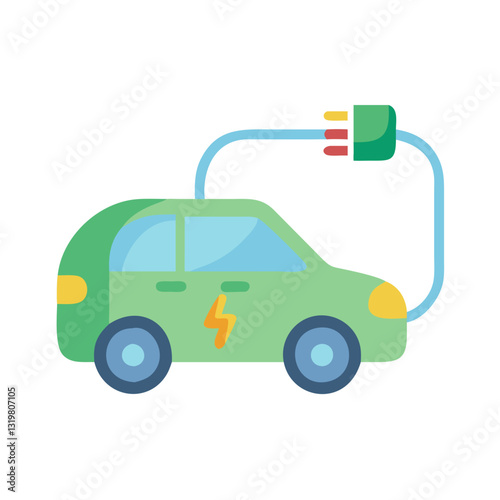 Flat Style Electric Car Icon for Sustainable Transportation, EV Charging, and Green Mobility