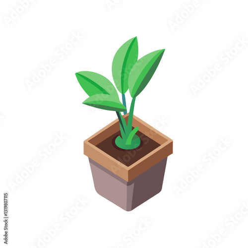 Isometric Plant in Pot Icon for Gardening, Home Plants, and Green Living Spaces