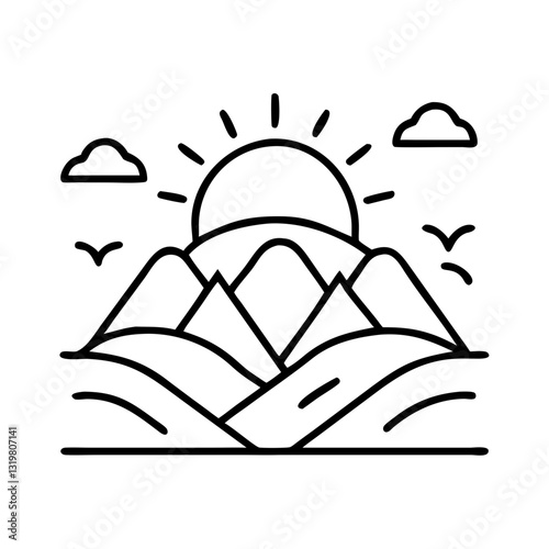 Modern Mountain Landscape Icon for Nature Scenery, Outdoor Adventure, and Travel Destinations