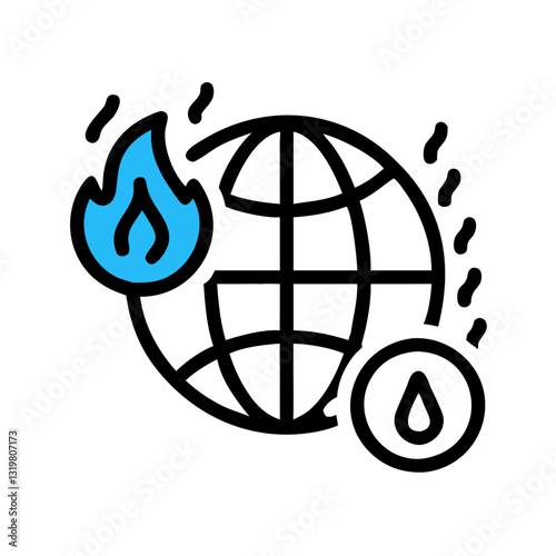 Simple Global Warming Icon for Climate Change Awareness, Environmental Impact, and Sustainability