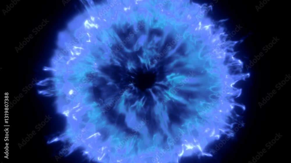 Blue fire explodes in full-screen animation against a black background, creating an intense and dynamic effect perfect for fantasy scenes, intros, transitions, or VFX projects
