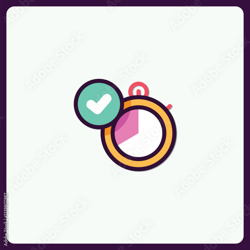 Time management icon with checkmark for task completion and scheduling