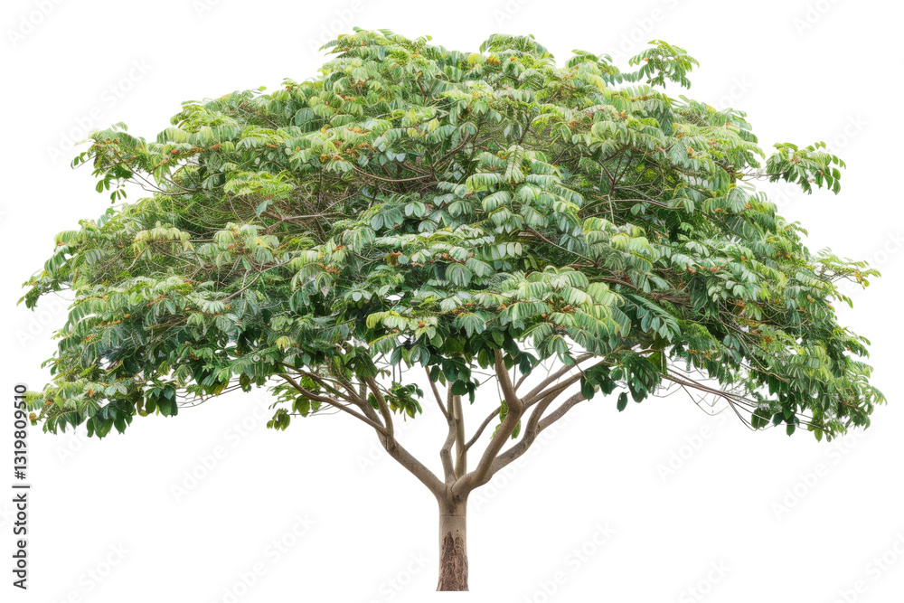 Obraz premium Old chestnut tree with twisting branches and mature chestnuts growing from its boughs isolated on transparent background