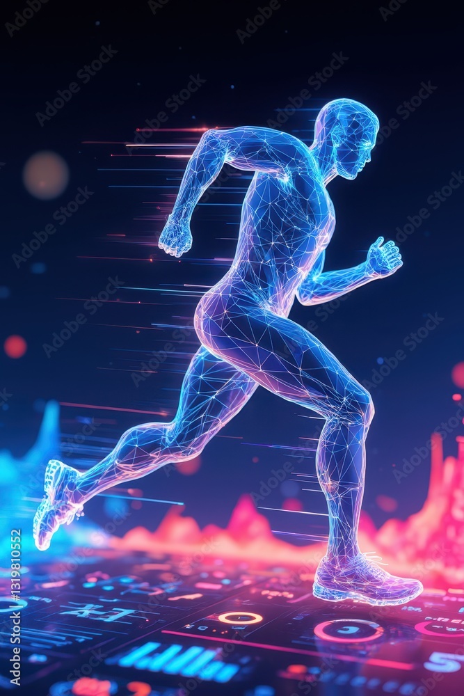Fototapeta premium a man running on a glowing background
