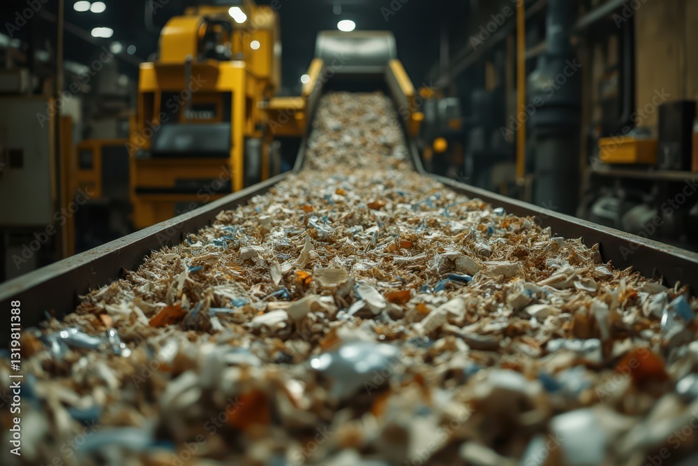 a conveyor belt with a lot of paper in it a conveyor belt with a lot of paper in it