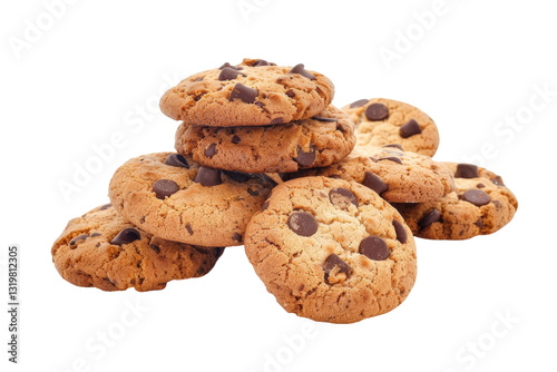 Warm cookies just out of the oven, with cracks on top and a light golden hue isolated on transparent background