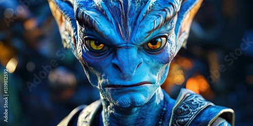 Modern stylish genie - contemporary blue-skinned magi granting wishes photo