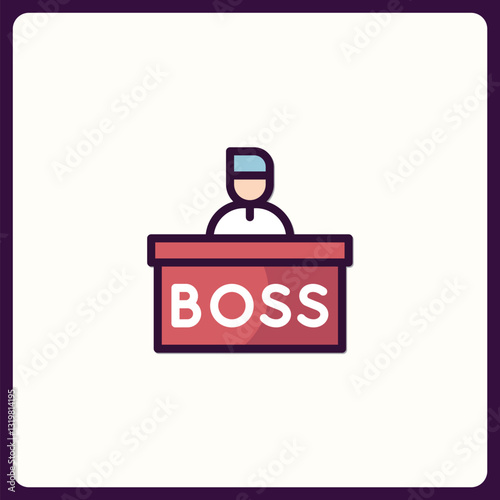 Stylized leader icon featuring a person behind a desk labeled boss