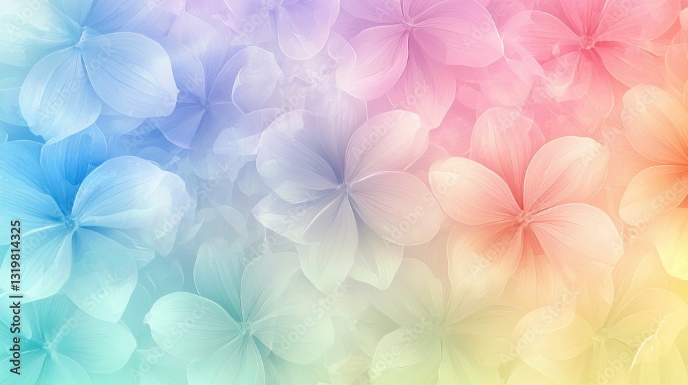 A tranquil arrangement of soft pastel flowers in shades of pink, blue, and yellow creates a soothing visual experience. The gentle blending of colors evokes calmness and beauty A tranquil arrangement of soft pastel flowers in shades of pink, blue, and yellow creates a soothing visual experience. The gentle blending of colors evokes calmness and beauty