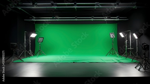 A photo of a green screen studio setup