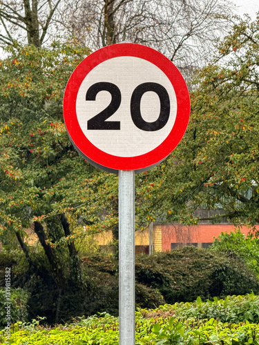 Canvastavla Road sign in Wales marking the start of a 20 mph speed limit zone