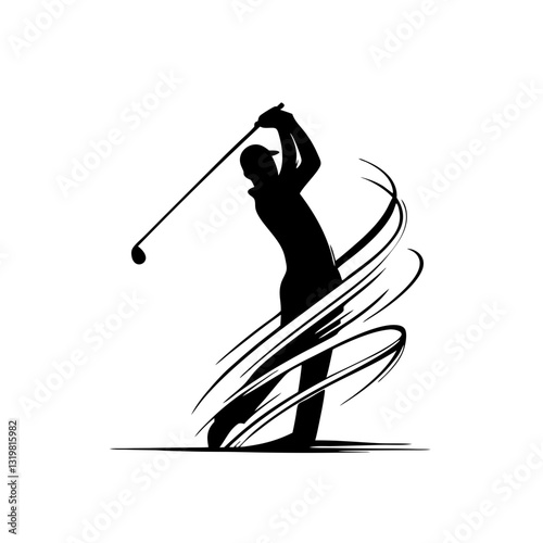 Golfer swinging club in smooth motion in artistic black and white style