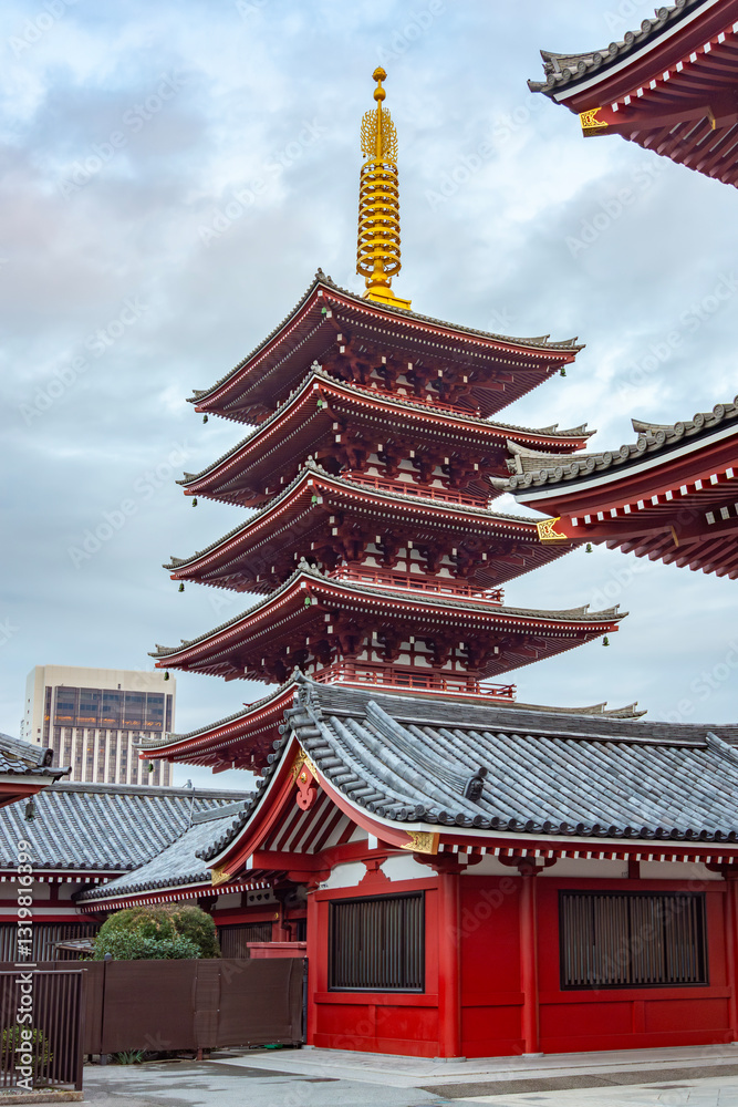 Pagoda of Senso-ji temple in Asakusa, Tokyo, Japan