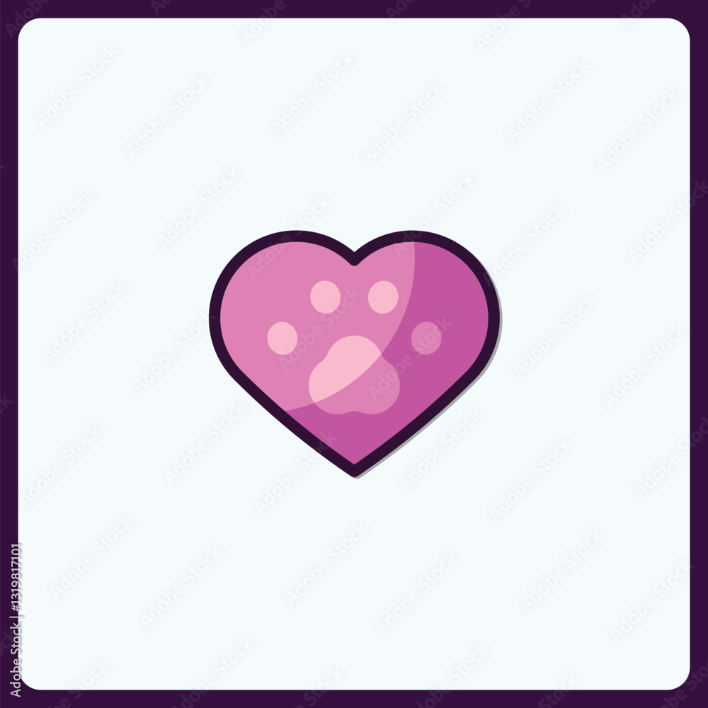 Pink heart with paw print vector illustration for animal lovers icon Pink heart with paw print vector illustration for animal lovers icon