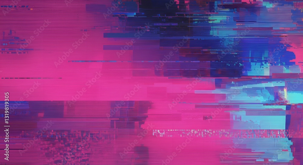 Vibrant Cyberpunk Glitch Effect with Pixelated Digital Distortion.