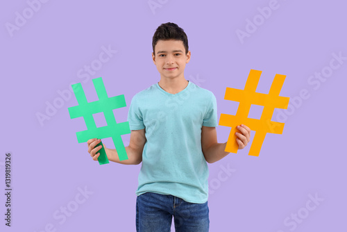 Cute teenage boy with hasht...