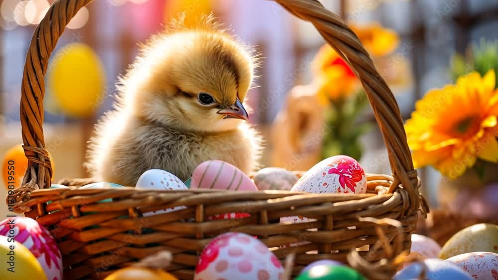 Kleines Küken in einem Osternest