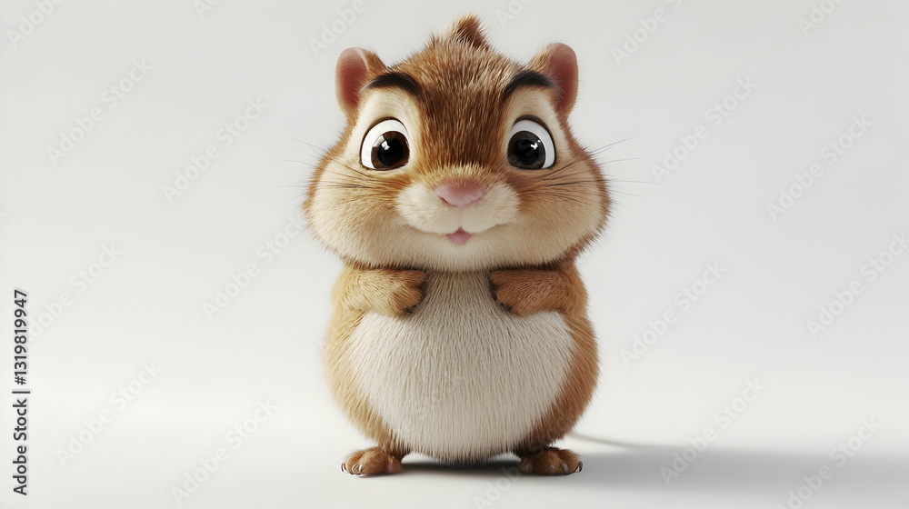 Fototapeta premium Adorable Brown Chipmunk with White Belly Posing Against a Light Gray Background with Expressive Eyes and Soft Fur