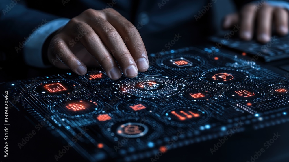 Naklejka premium Cybersecurity Expert Analyzing Digital Data Network
