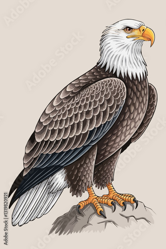 Bald Eagle Drawing Detailed Perched on Rock