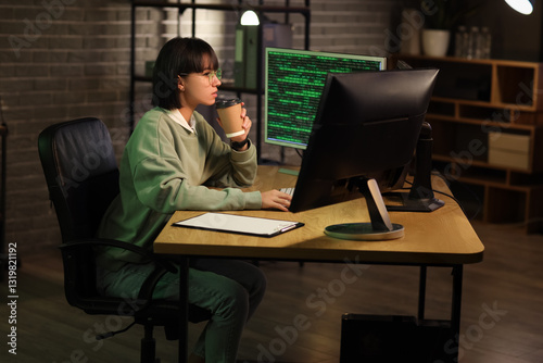 Female programmer with coff...