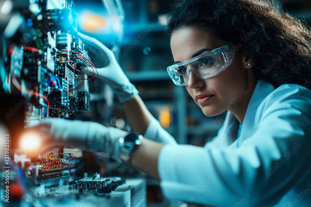 Focused Female Engineer Working on Advanced Technology: A Glimpse into the Future of Innovation Focused Female Engineer Working on Advanced Technology: A Glimpse into the Future of Innovation