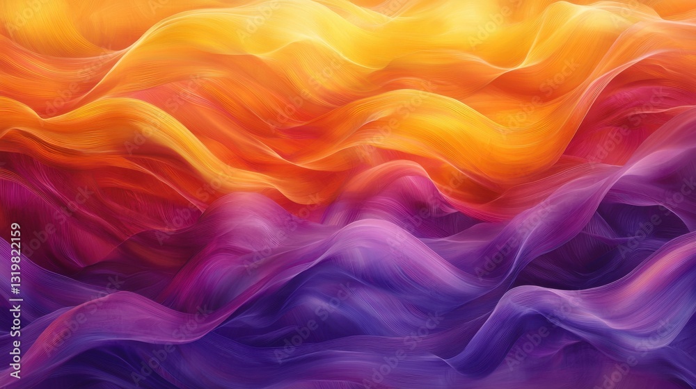 Soft, flowing waves of color create an abstract background, blending warm oranges and yellows with cool purples. The textures resemble silky fabric undulating gracefully Soft, flowing waves of color create an abstract background, blending warm oranges and yellows with cool purples. The textures resemble silky fabric undulating gracefully