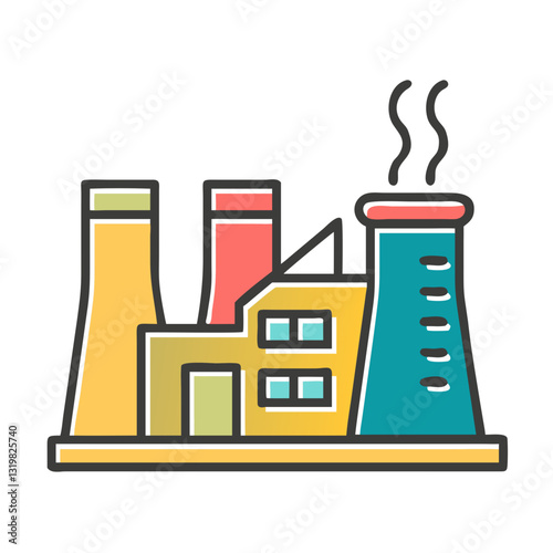 Gas power plant - building with turbines and smokestacks.
