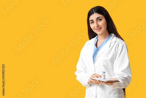 Female doctor holding monke...