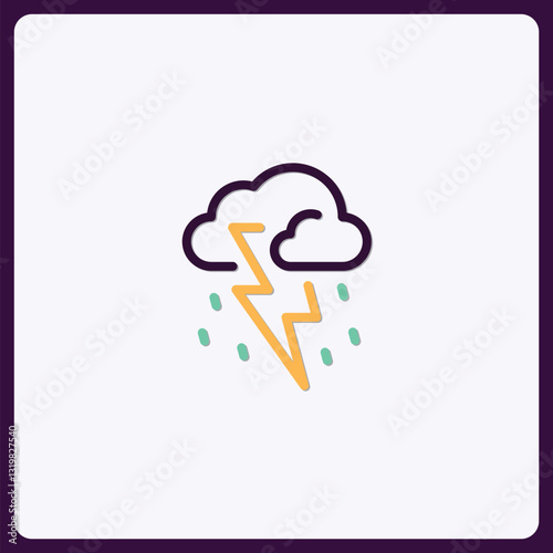Stylized thunderstorm icon featuring rain and lightning illustration