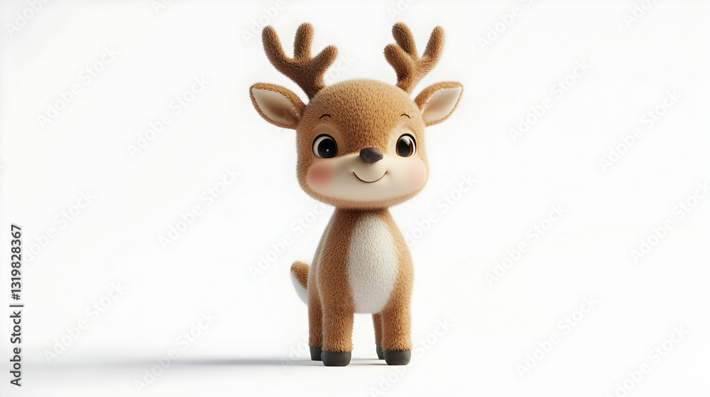 Cartoonish Fawn with Brown Fur and Antlers Posing Against a White Background Christmas and Winter Season for Festive Holiday Cartoonish Fawn with Brown Fur and Antlers Posing Against a White Background Christmas and Winter Season for Festive Holiday