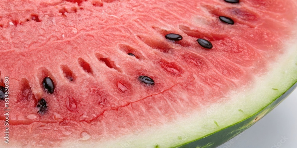 Freshly sliced watermelon displaying juicy red flesh and black seeds ideal for summer snacks or desserts