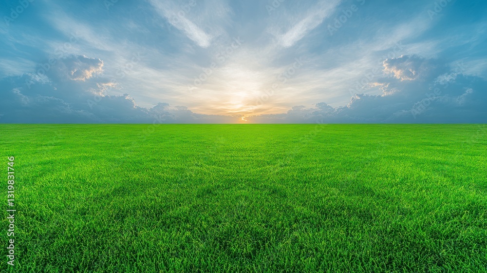 Obraz premium Serene Sunset Over Lush Green Field