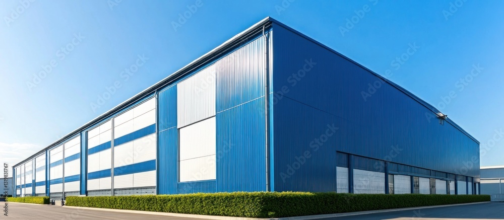 Modern Industrial Building Exterior Under a Clear Blue Sky Landscape Modern Industrial Building Exterior Under a Clear Blue Sky Landscape