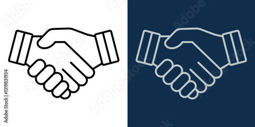 Handshake Agreement Icon in Minimalist Outline Style. Business Partnership Symbol, Black and White Contract Deal Illustration. Two Hands Shaking, Trust and Cooperation Sign