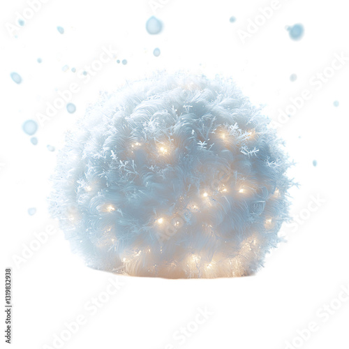 Fluffy White Snowball with Lights Isolated on Transparent Background