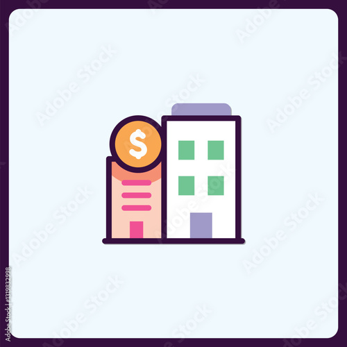 Finance corporate icon representing financial institutions and monetary values
