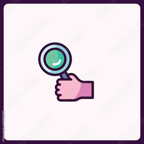 Whimsical Investigation Icon: Hand Holding Magnifying Glass Illustration