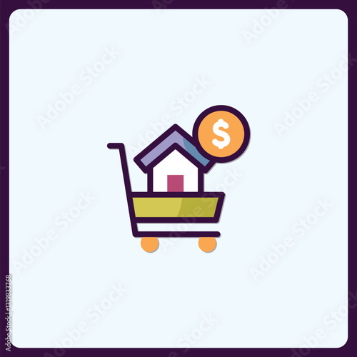 Property Acquisition Concept: House and Dollar Symbol in Shopping Cart Design