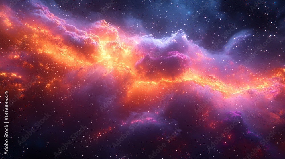 Naklejka premium Futuristic digital art rendering of Holi powder in zero gravity floating and colliding in a cosmic inspired explosion of vibrant hues