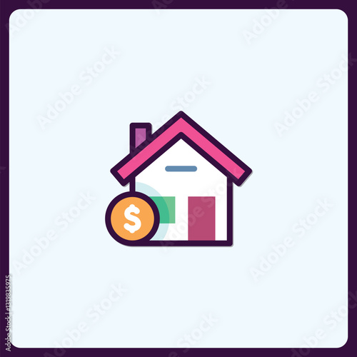 Depiction of home investment with a dollar coin symbol illustration
