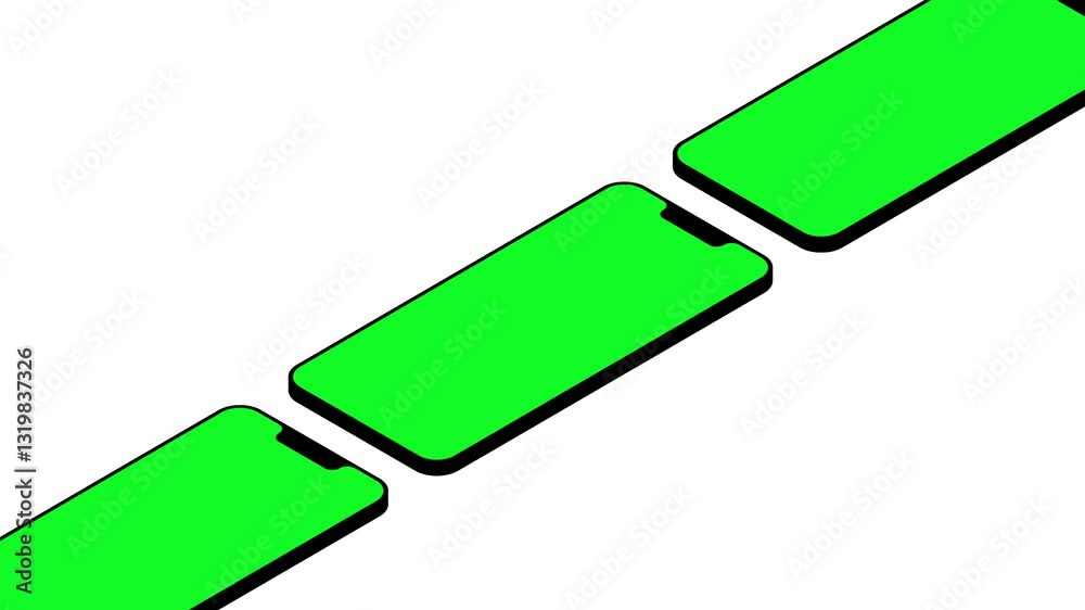 Isometric 3d mobile device mockup 4K animation on white background mobile mockups with green screen or chroma key HD animated mobile screen mockup Isometric 3d mobile device mockup 4K animation on white background mobile mockups with green screen or chroma key HD animated mobile screen mockup