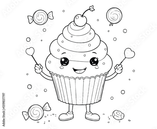 Kawaii Cupcake with Sprinkles coloring page