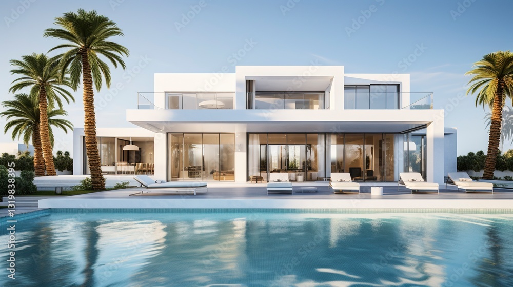 Fototapeta premium A photo of a luxury villa with a swimming pool