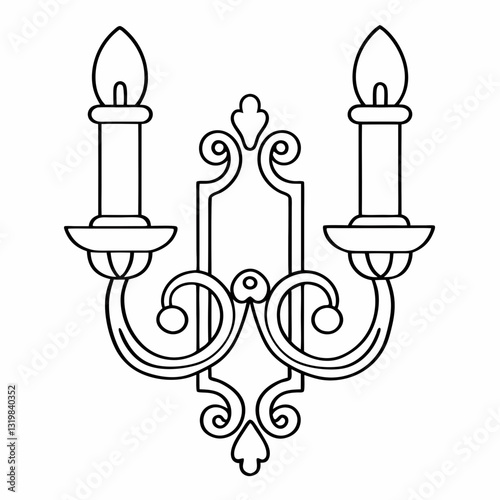 Hand-drawn Illustration of a modern wall sconce with Candles. Modern Wall lamp vector art design. coloring page, candlestick with candle