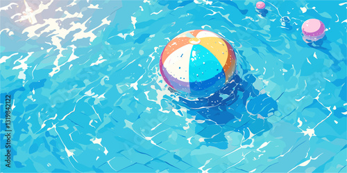 Flat icons set: colorful beach ball in swimming pool - summer fun vector.