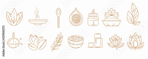 Flat linear icons set: spa and wellness elements vector collection.